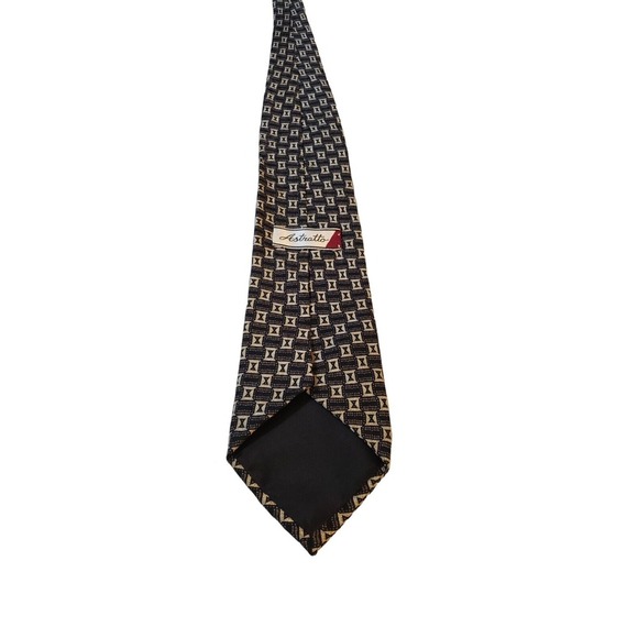 ASTRATTO Luxury Silk Geometric Black Brown Tan Neck Tie Made in USA Business - Picture 5 of 13